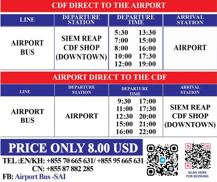 Siem Reap Airport bus schedule 2025.