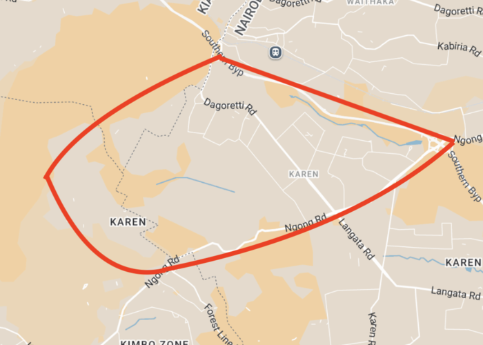 Map of Westlands neighborhood in Nairobi.
