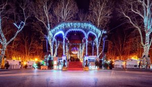 Zrinjevac blue lights on Zagreb Christmas Market
