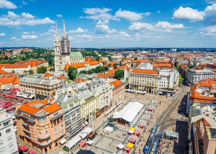 Zagreb and Ban Jelacic square from above