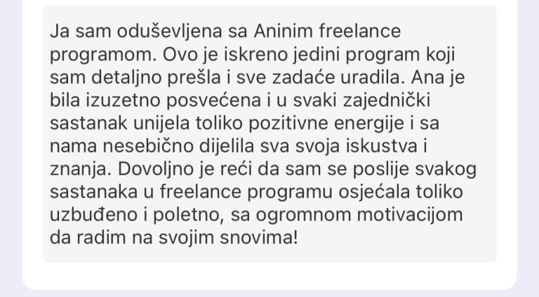 komentar polaznice freelance akademije za virtualne asistente