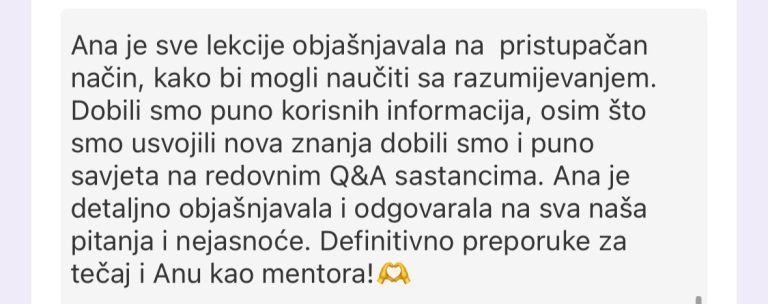 komentar polaznice freelance akademije za virtualne asistente