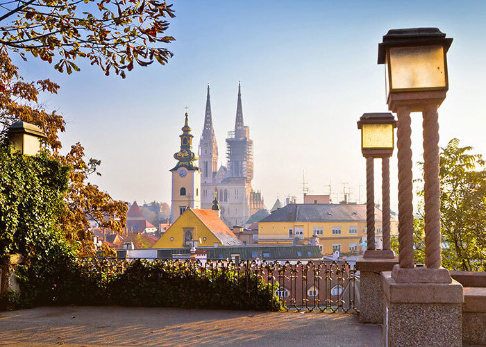 View from Strossmayer promenade on Zagreb Cathedral.