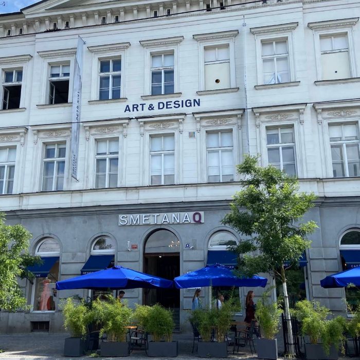Front of the building where SmetanaQ is in Prague.