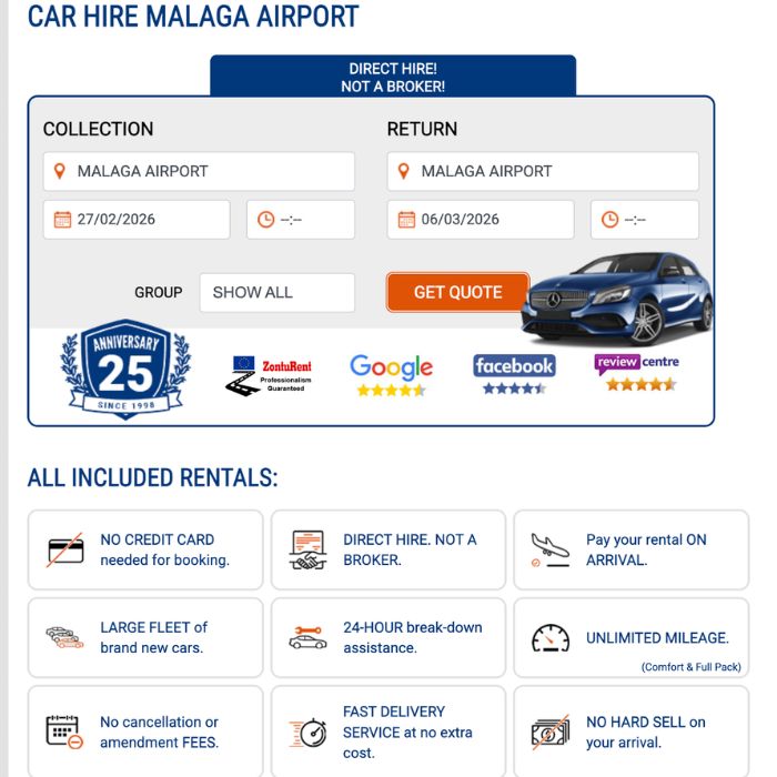 Screenshot ponude sa stranice malagacar.com
